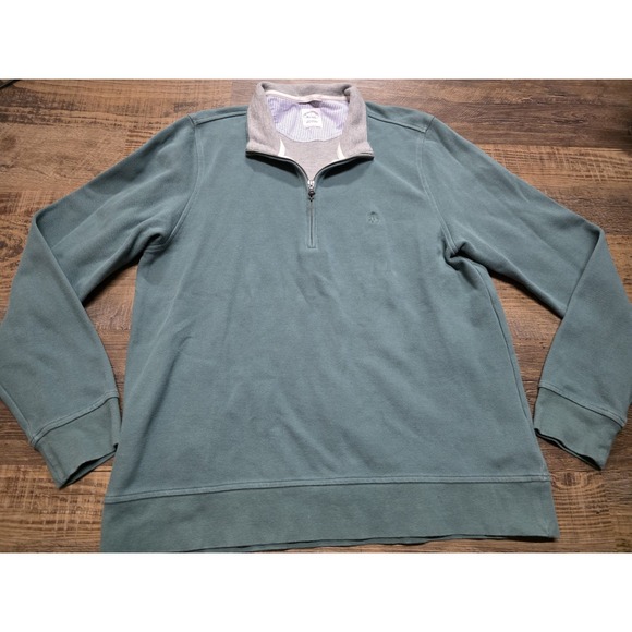 Brooks Brothers men's L quarter zip cotton sweatshirt in teal green - Picture 1 of 6